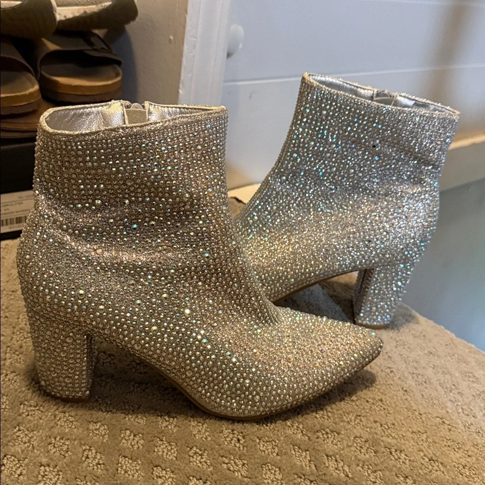 Silver Rhinestone Ankle Boots - Picture 1 of 4